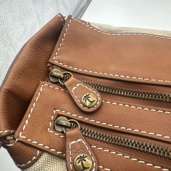 Tommy Bahama Challenge Large Brown Biege Canvas/leather Duffle Weekender Bag - Picture 12 of 16